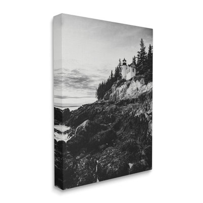 " Monochrome Rocky Shoreline Beach Clouds Lighthouse Photography " by Daniel Sproul