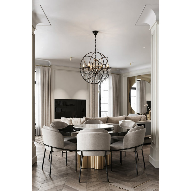 Beldin Transitional 6 - Light Globe Cage Crystal Chandelier , Black