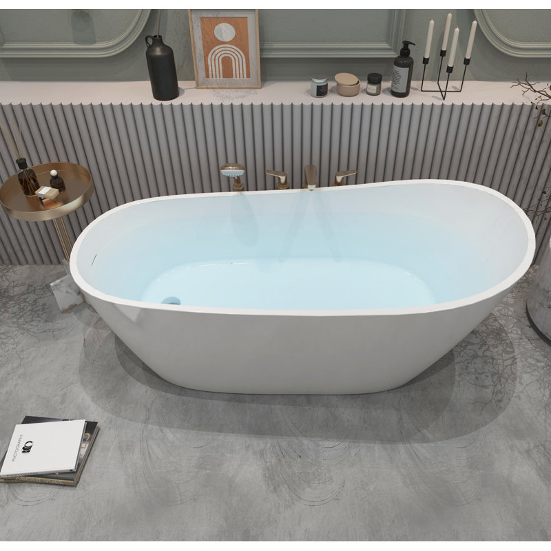 59" x 30" Free Standing Tub Black Acrylic Freestanding Bathtub Soaking Bath Tub A29, Glossy White