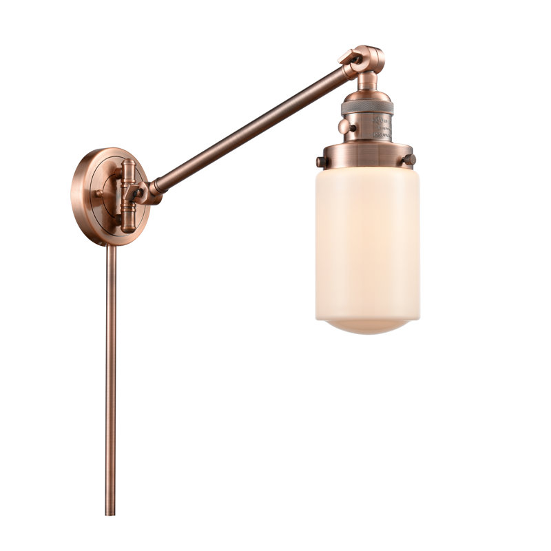 Saroyan Plug-in Swing Arm Sconce, 60 Watt Vintage Incandescent Bulb, Antique Copper, Matte White