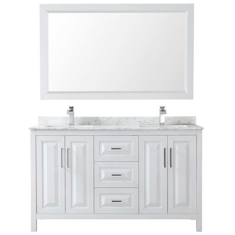 Daria 60'' W Double Vanity, Carrara Cultured Marble, Dark Gray, Polished Chrome