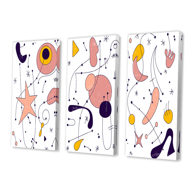 Ensemble de 3 pièces d'art abstrait rétro Mid-Century, L 36 po x H 28 po