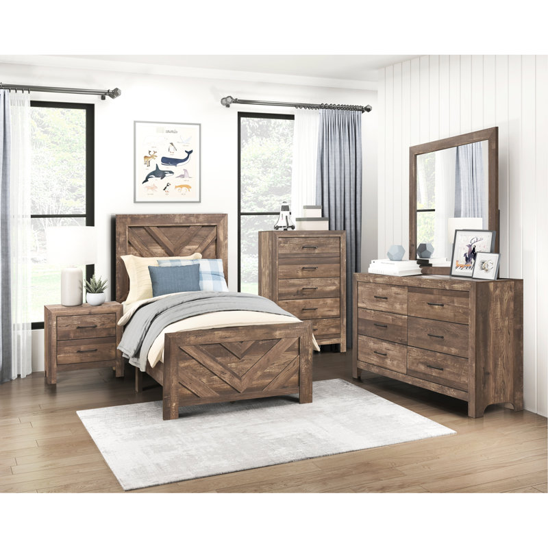 Lit simple brun rustique, créant une chambre douillette qui rehausse l'attrait de la taille, Lit simple, Rustic Brown