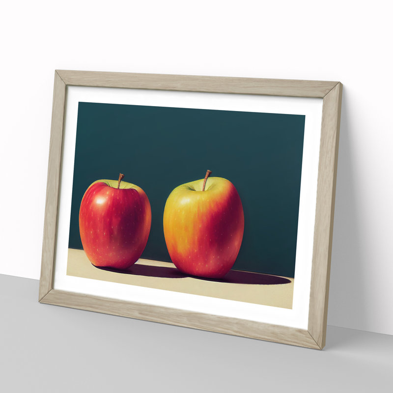 Two Apples Fruit Vol.3 - Framed Print, 25cm H x 34cm W x 2cm D, Oak Framed