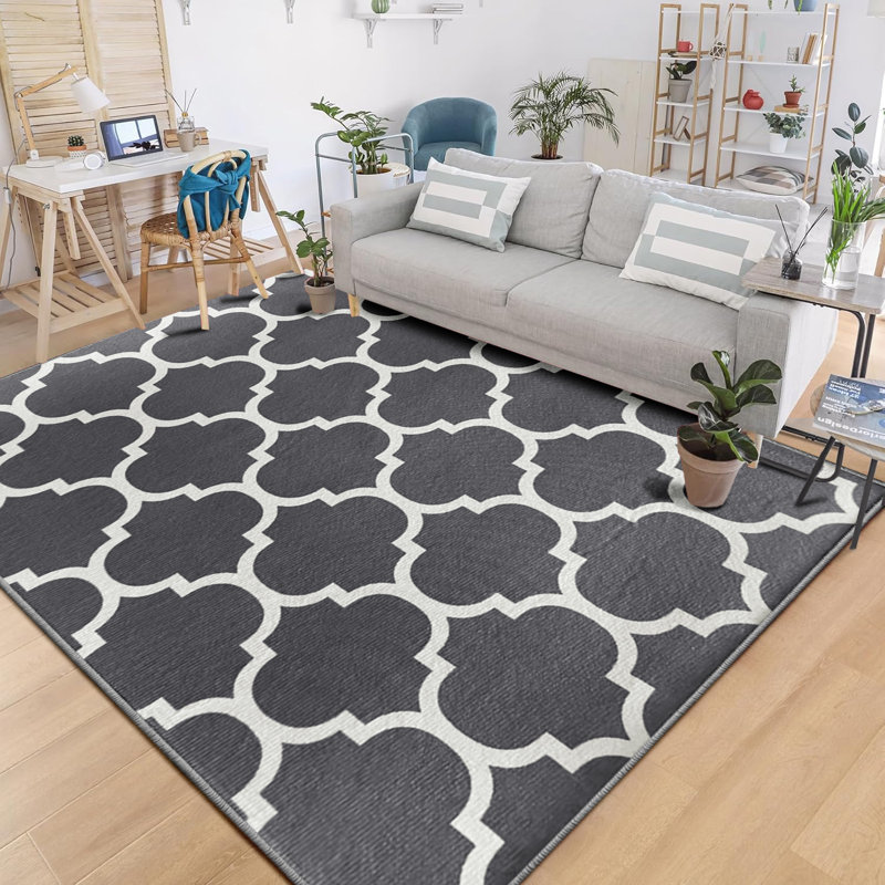 Ava Grey Printed Area Rug - Soft, Durable & Stain-Resistant Living Room Rug, Rectangle  40cm x 60cm