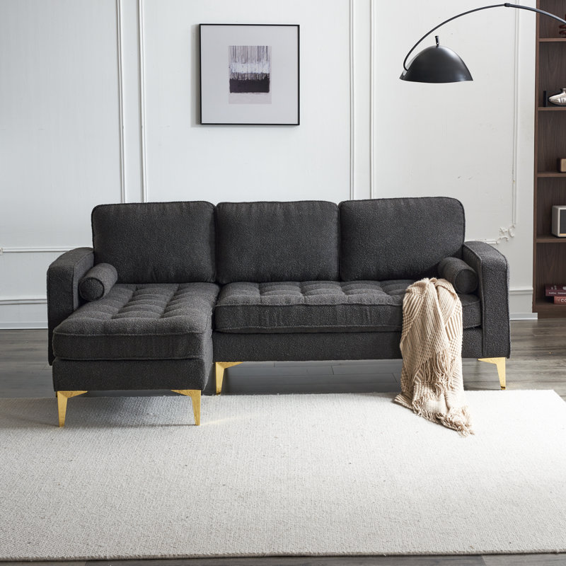 Upholstered 85.83'' Sofa & Chaise, Deep Grey Boucle