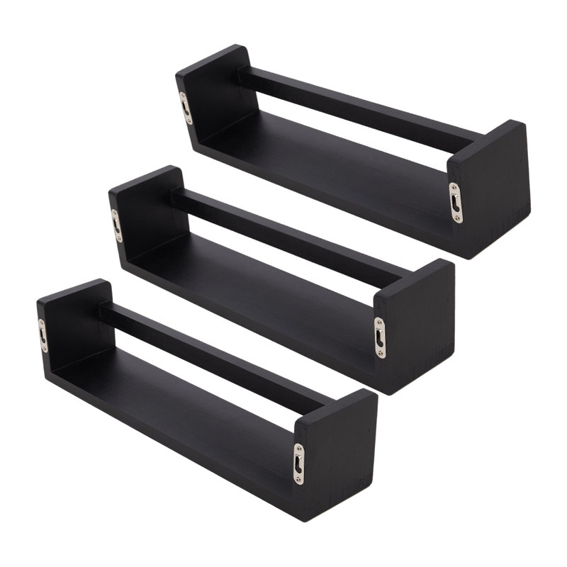 3 Piece Wood Floating Shelf, Black