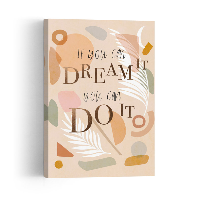 Dream It Do It Quote Abstract Minimalist Modern Palm Landscape Nature Wall Art Print 1 Piece Wrapped Canvas Wall Art