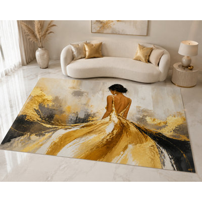 Tapis abstrait élégant « Ultra Thin » 152 x 213 cm (5 pi x 7 pi) représentant une femme en robe de chambre, idéal pour la chambre, le salon et le bureau à domicile. Tapis doux à poils courts avec envers antidérapant en silicone.