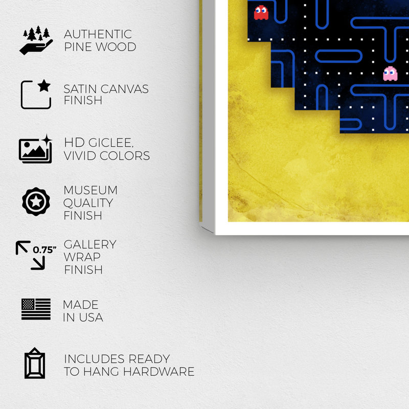 «Classic Arcade Game» par Oliver Gal - impression d'art graphique, H 36 po x l 24 po x P 0,75 po, Toile tendue