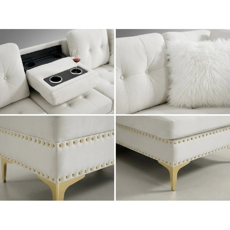 Canapé modulaire en velours beige Pershore, Beige