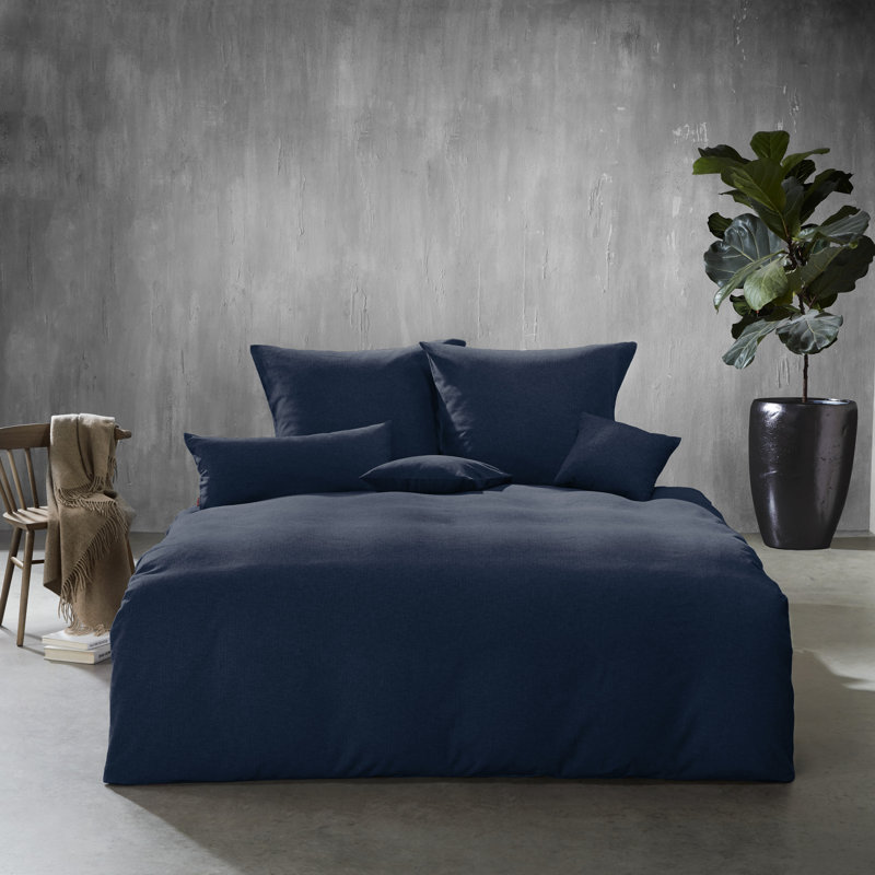 Lech 100% cotton 110 TC Duvet Cover Set, 220 x 240cm - 2 Pillowcases (80 x 80 cm), Navy blue