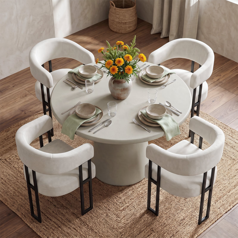 Table de salle à manger ronde moderne en béton avec base piédestal, Gris abricot
