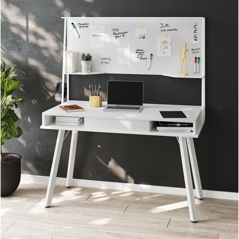 Bureau d'ordinateur blanc multifonctionnel par Techni Mobili - Table d'étude avec tableau blanc intégré et rangement