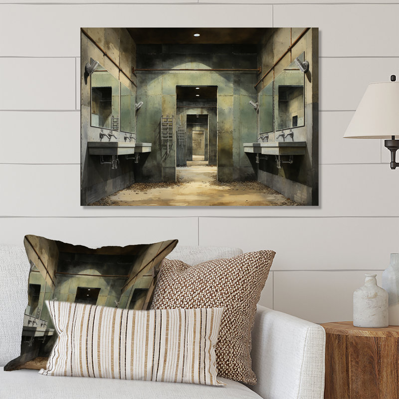 «Green Industrial Minimalist Bath» - art mural en métal pour salle de bain MT132096, H 12 po x l 20 po x P 1 po