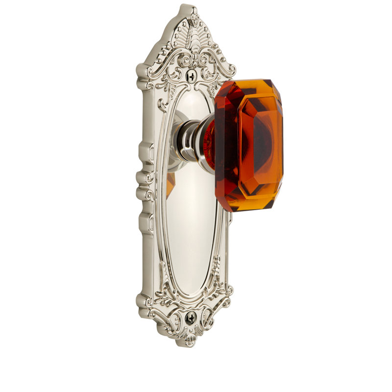 Grandeur Grande Victorian Plate Privacy with Baguette Crystal Door Knob, 2 3/8", Polished Nickel