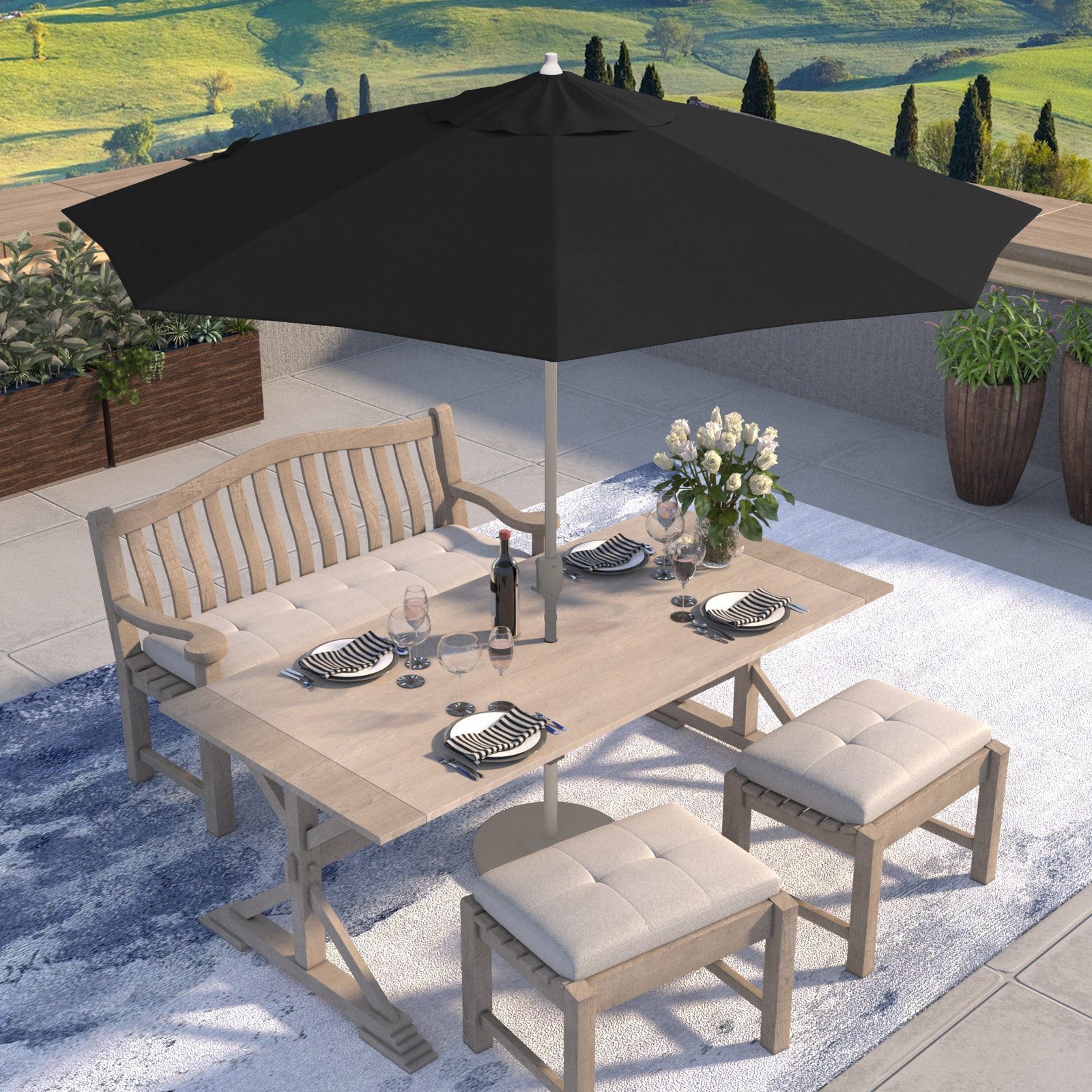 Kenne Sunbrella® Outdoor Umbrella, Canvas Black Sunbrella® Canvas, 108" W x 108" D