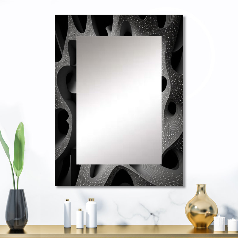 Through The Rabbit Hole Black White Maze III - Geometric Unique Mirror, Black Large Wall Mirror, Printed Metal Art, 32" x 24"