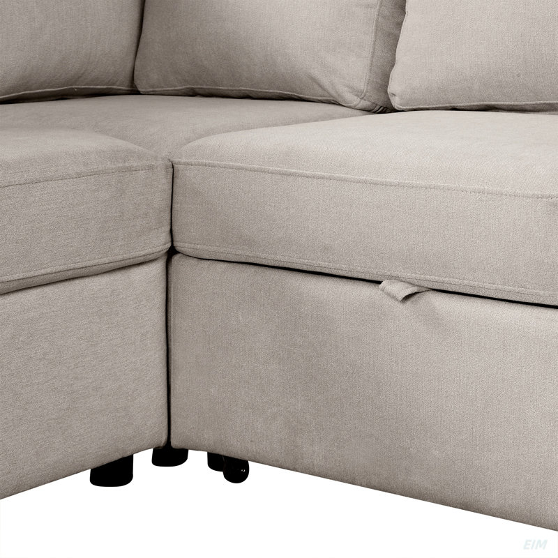 109" U-Shaped Sectional Sofa Pull-Out Sofa Bed With Two USB Ports, A Storage Chaise Lounge And Four Back Pillows For Living Room (Sectional)