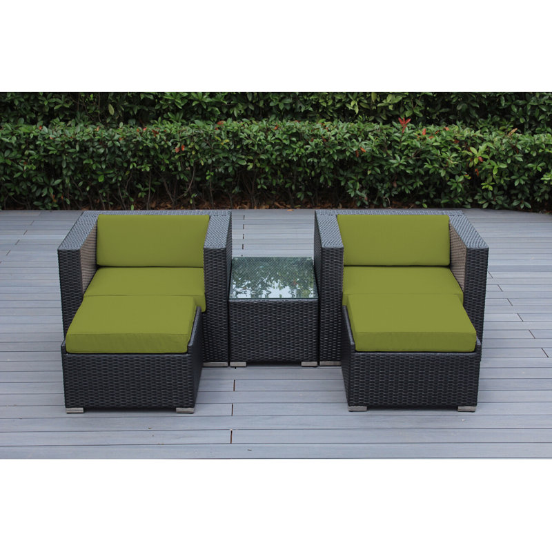 Ensemble de conversation en osier pour 2 personnes avec coussins Billyjo Wicker, Sunbrella Ara, Noir