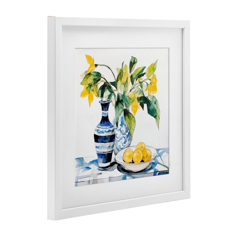 Cadre de table «Lemons & Leaves», reproduction encadrée sous verre, design par Ray Powers, H 13 po x l 13 po