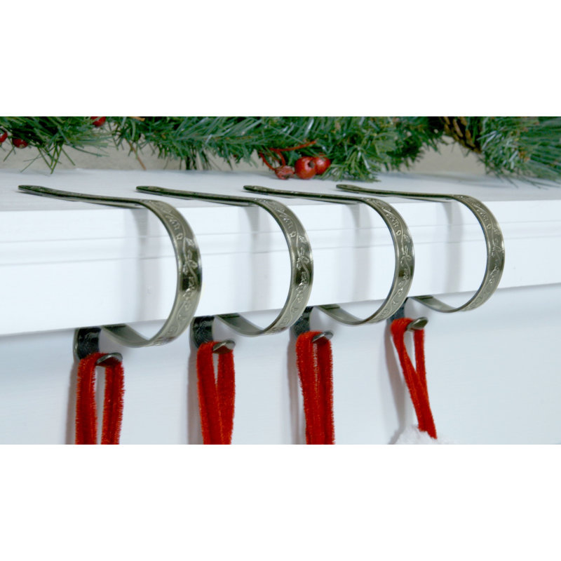 Holly MantleClip Stocking Holder, Pewter