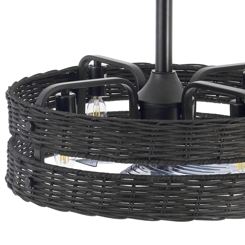 Ventilateur de plafond en rotin 18,5 "avec ensemble d'éclairage et télécommande, Noir