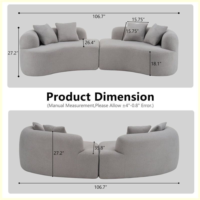 Modern Curved Four Seater Compression Sponge Sofa, Gray