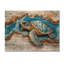 Tortue sur la plage, collage de paysage - Art animalier sur bois de pin naturel-1727962194