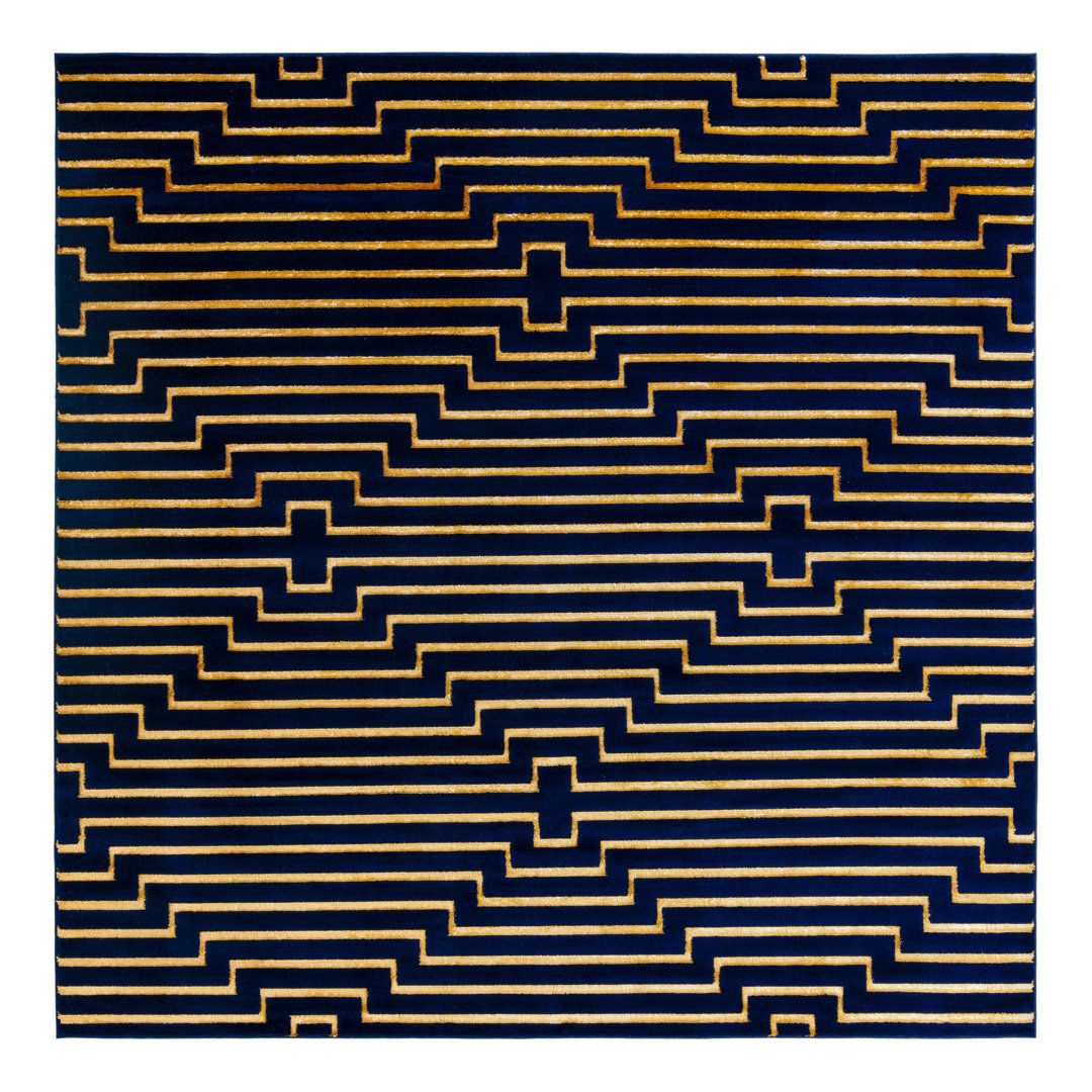 Latitude Run® Mirage Nikica Rug Navy Blue and Gold Latitude Run® Rug 