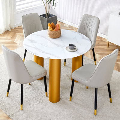 Ensemble de table et de chaises, table ronde avec pieds en MDF doré, chaise de salle à manger douce et confortable, convient à la cuisine et au salon