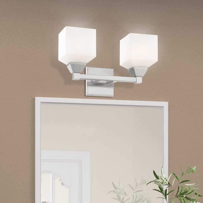 Billington 2 - Light Dimmable Vanity Light, Brushed Nickel, Satin Opal White