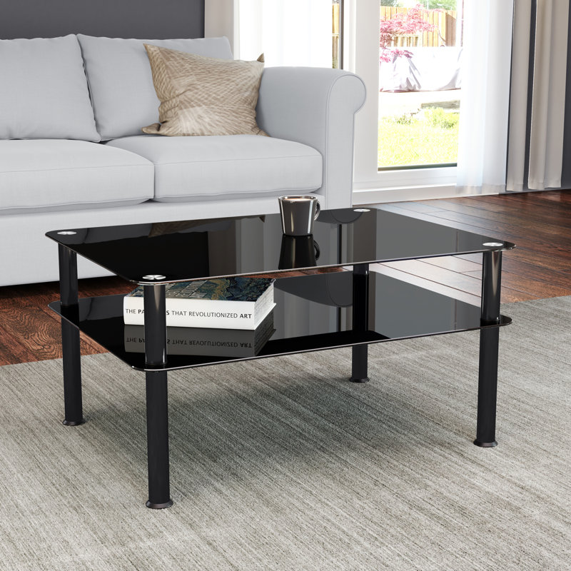 Byrge Four Leg Coffee Table with Storage, 41.6cm H x 80cm W x 60cm D, Black
