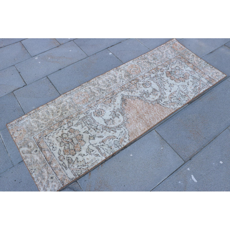 Vintage Handwoven Turkish Oushak Rug - Beige Boho Styled Runner for Hallways