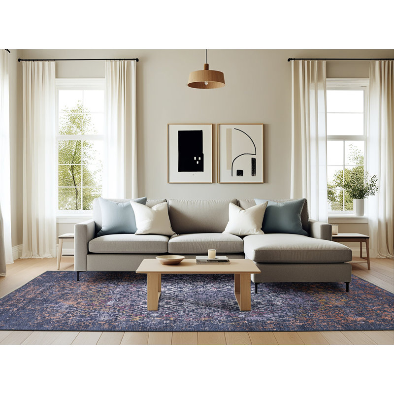 Tapis oriental bleu / mauve Osio, Rectangle 6 pi x 9 pi