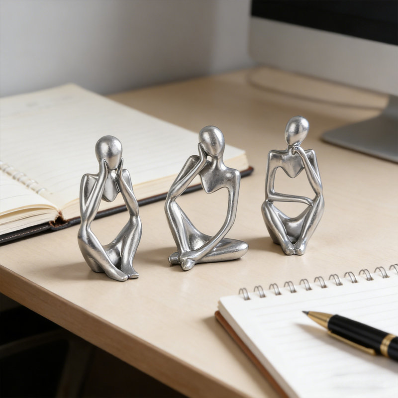 3 pièces penseur statue abstraite sculpture d'art, figurines de collection en résine pour la maison salon bureau étagère décoration, idées cadeaux, argent