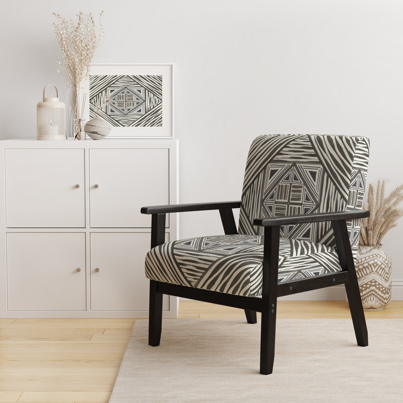 Fauteuil d'appoint rembourré transitionnel «Inderjeet - Minimalist Graphics II», Accoudoirs carrés noirs