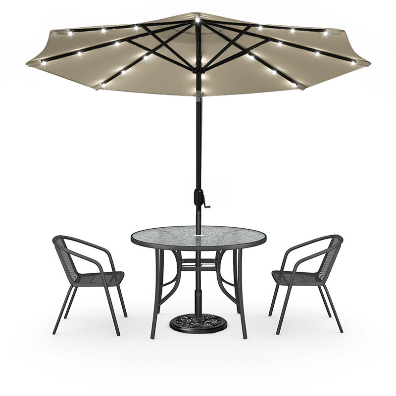 Dmitry 2 - Person Patio Dining Set Umbrella Hole Included Round Table, Black/Beige