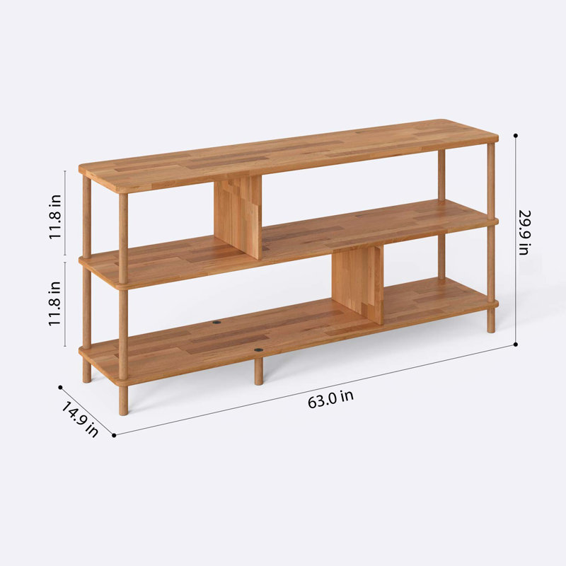 Bibliothèque courte Manhattan en bois massif de hêtre pour salon ou bureau, (3 tablettes) H 29,9 po x l 63 po x P 14,9 po