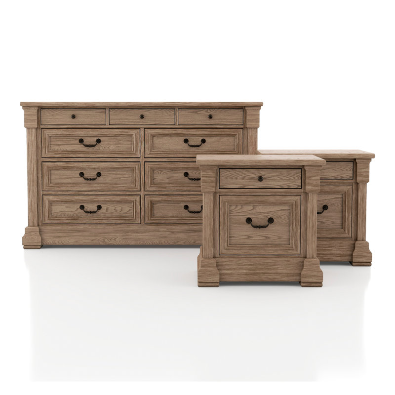 Ensemble de chambre à coucher 3 pièces Laniel (2 tables de chevet + 1 Dreser), 3 pièces: commode, 2 tables de chevet
