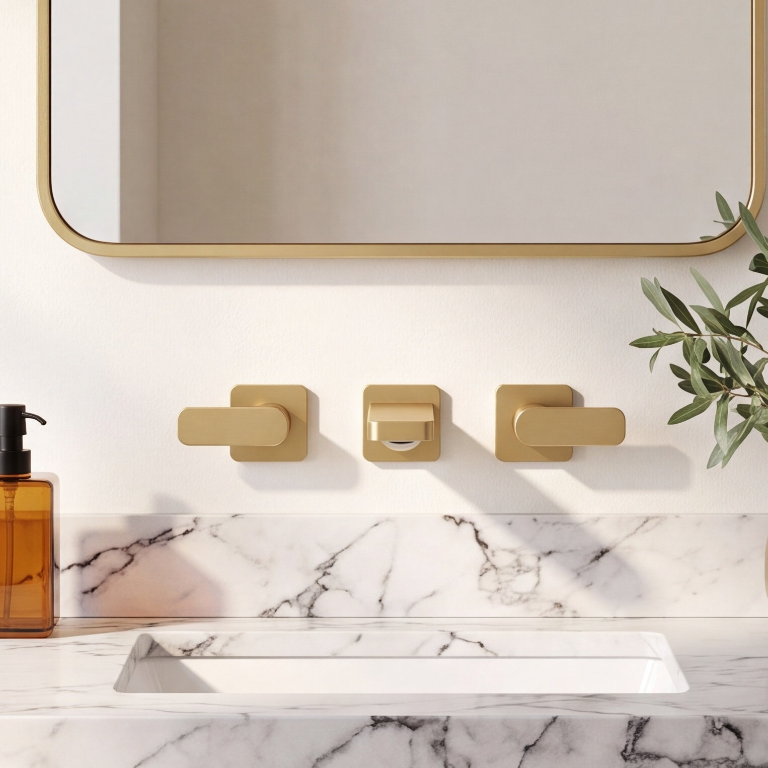 Parallel Wall-Mount Bath Filler Trim, Vibrant Brushed Moderne Brass
