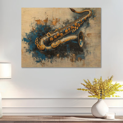 Midnight Brass Solo - Affiche murale en bois pour saxophone