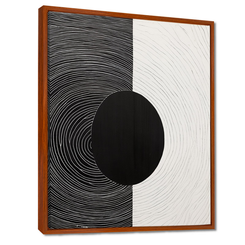 Équilibre, noir, blanc, Minimal Concentric - impression d'art mural paysage minimaliste, Toile avec cadre flottant brun