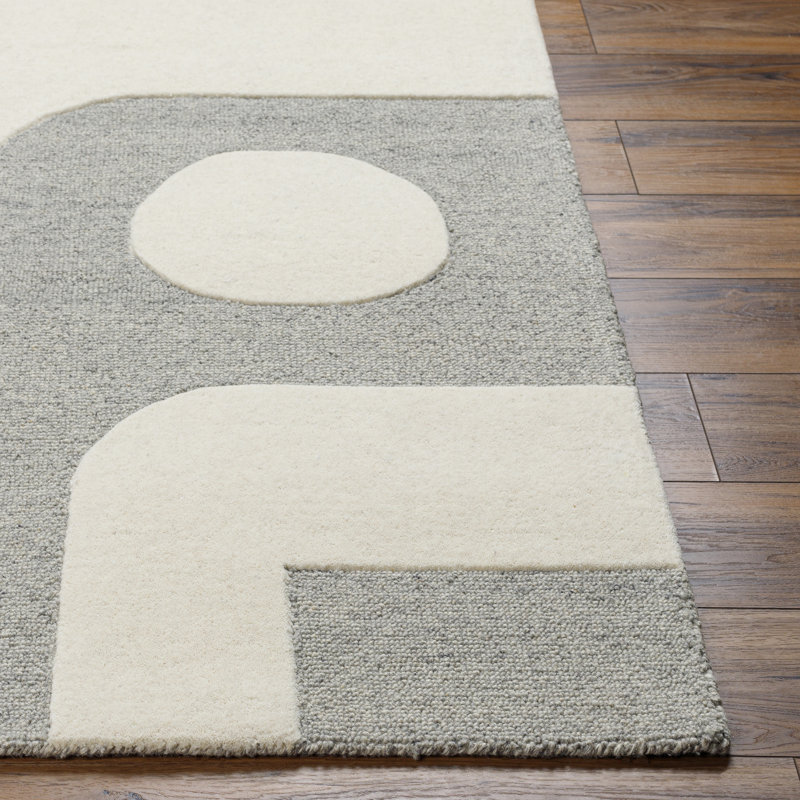 Wingrove Abstract Hand Tufted Wool Area Rug in Gray, Rectangle 2' x 3'