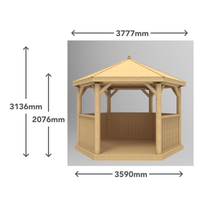 4 x 3.5m Solid Wood Gazebo, Country Thatch/Green Roof Lining