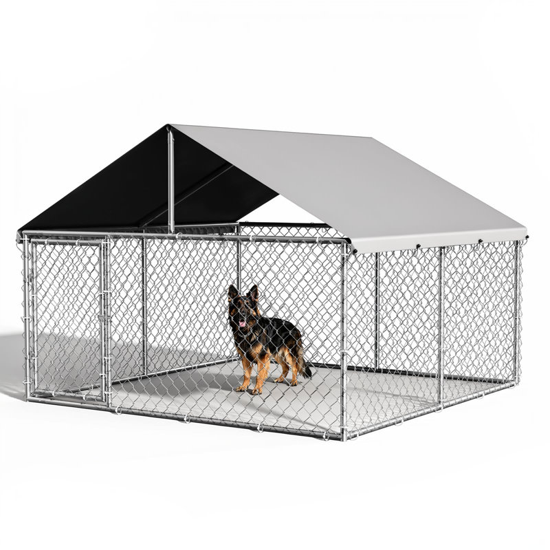 Grand chenil d'extérieur en métal avec toit imperméable pour la cour arrière, H 64,96 po x l 90,55 po x P 90,55 po