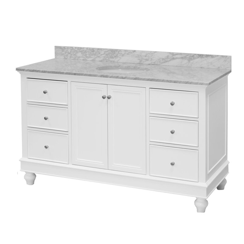 Ensemble de meuble-lavabo simple 60 po Ferdinand, Blanc, Marbre de Carrare