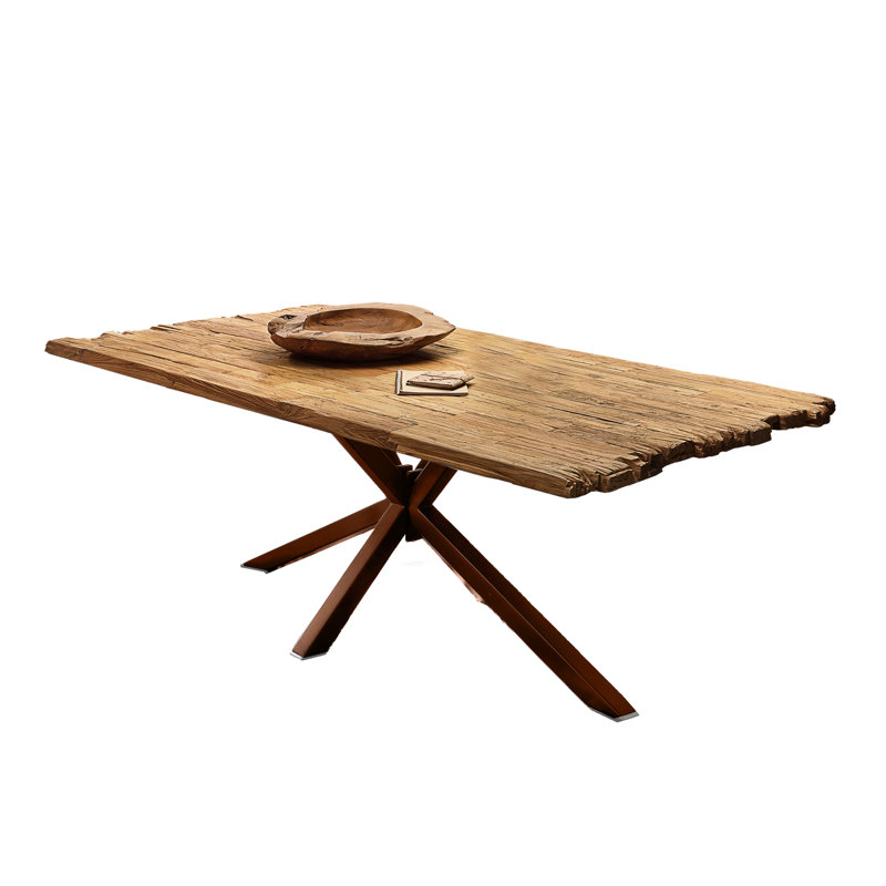 Lindeman Teak Solid Wood Top Metal Base Dining Table, Brown, H79 x L220 x W100cm
