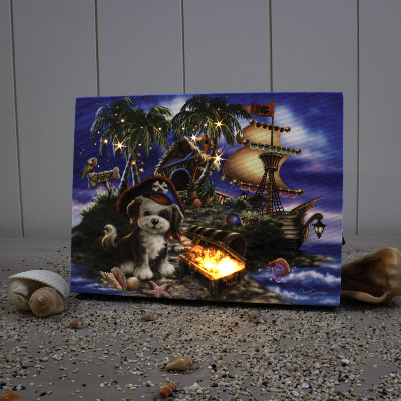Zebediah - Puppy Pirate 8x6 Mini Lighted Easel Back Canvas