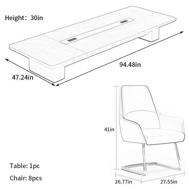 Table de conférence moderne et luxueuse, H 30 po x L 94,48 po x l 47,24 po